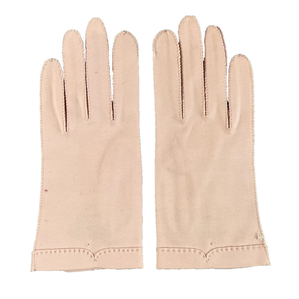 Vintage Crescendoe Pink Fabric Bridgerton Hand Gloves size 7 Stretch Tea Party